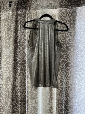 Kim & Cami Metallic Silver Halter Tank Top
